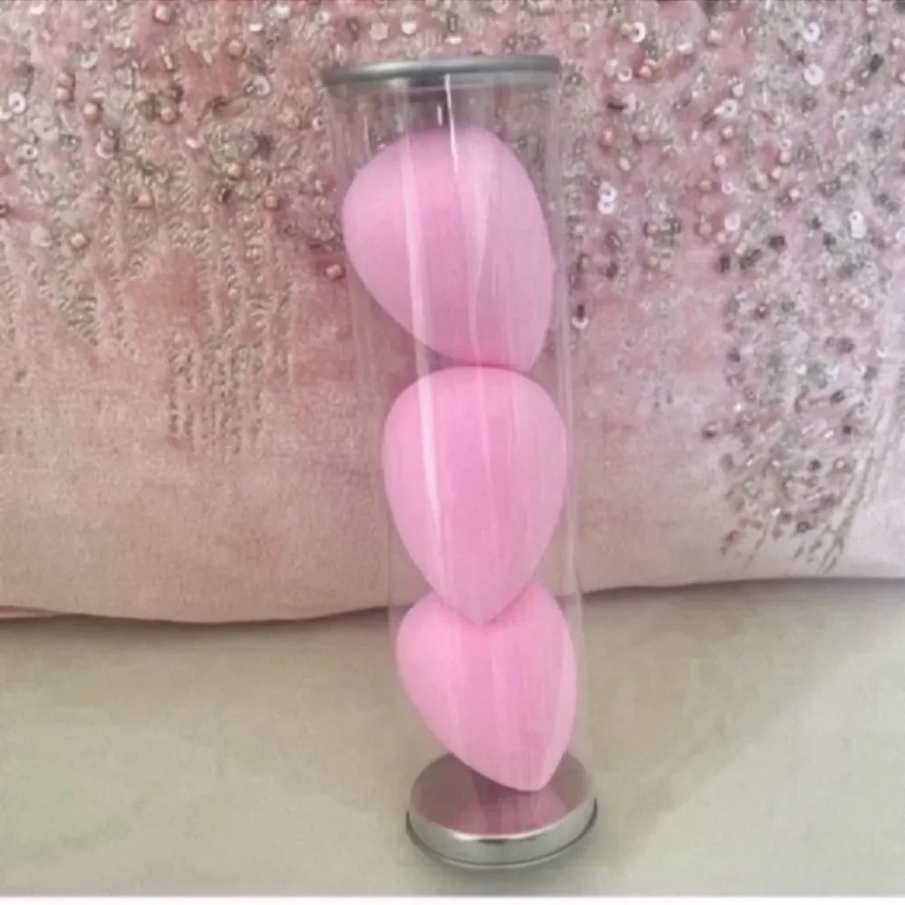 3pcs Makeup Sponge With Storage Bucket - Pink